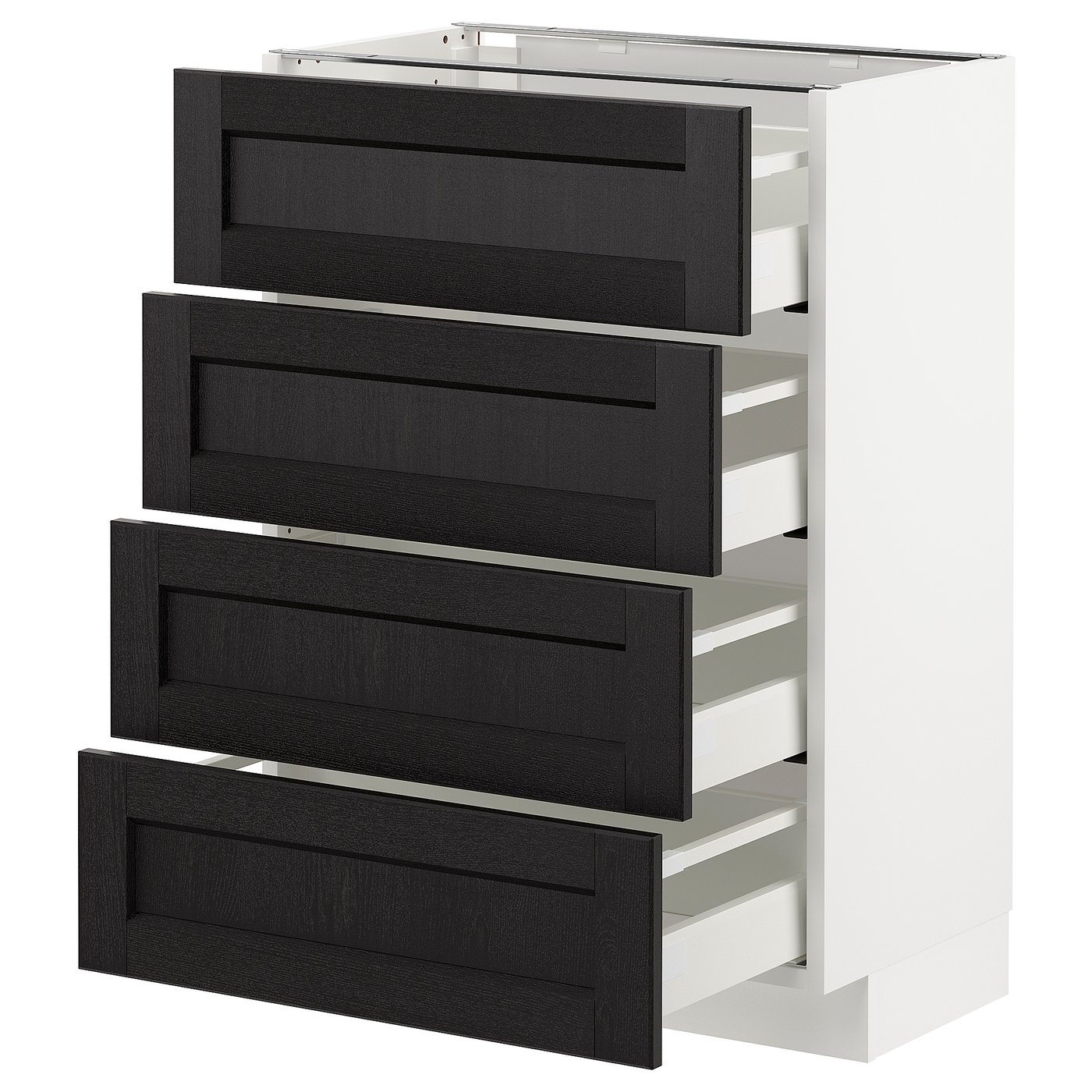 IKEA METOD Base cabinet with 4 fronts and 4 drawers 60x37 cm LERHYTTAN black stained/white
