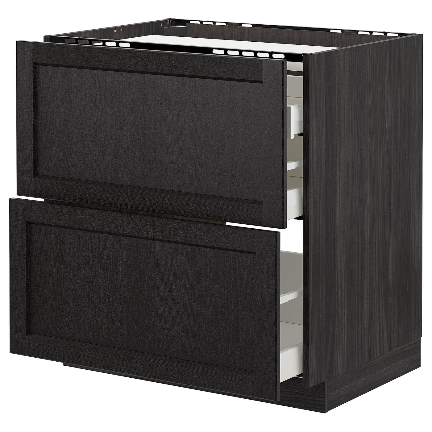IKEA METOD Base cabinet for hob with 2 fronts and 3 drawers 80x60 cm LERHYTTAN black stained