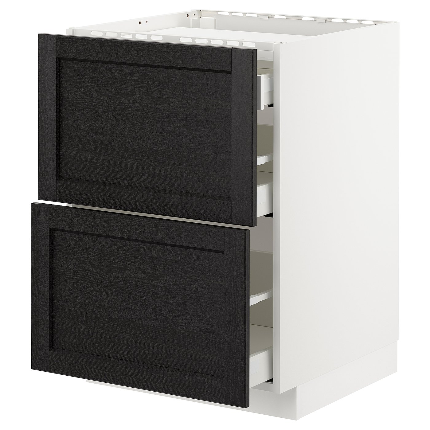 IKEA METOD Base cabinet for hob with 2 fronts and 3 drawers 60x60 cm LERHYTTAN black stained/white