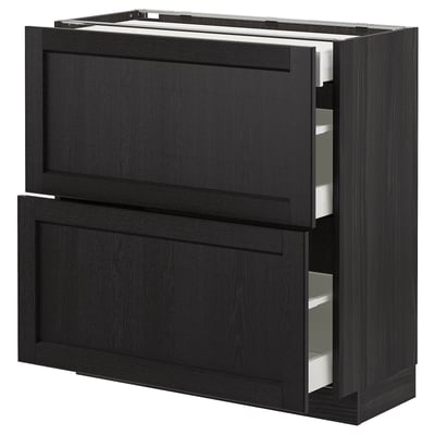 METOD Base cab with 2 fronts/3 drawers, black/Lerhyttan black stained, 80x37 cm