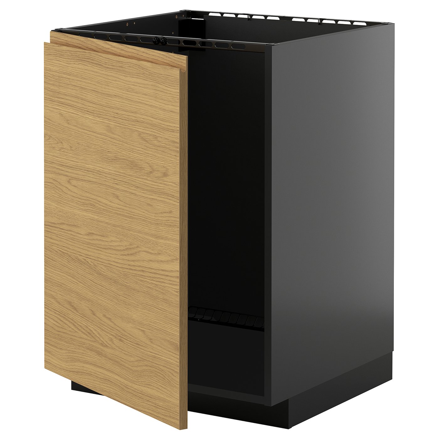 IKEA METOD Base cabinet for sink 60x60 cm black-grey/VOXTORP oak effect