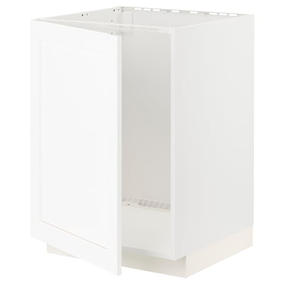 White kitchen cabinet frame, square, modern design with metallic hinges.