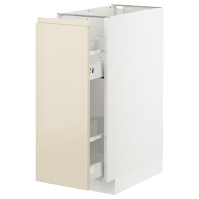 METOD Base cabinet/pull-out int fittings, white/Voxtorp high-gloss light beige, 30x60 cm