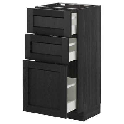 METOD Base cabinet with 3 drawers, black/Lerhyttan black stained, 40x37 cm