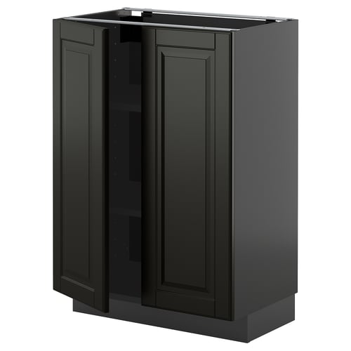 Dark grey METOD kitchen cabinet with bevelled bodbyn fronts, square shape, sturdy frame, and adjustable shelves.