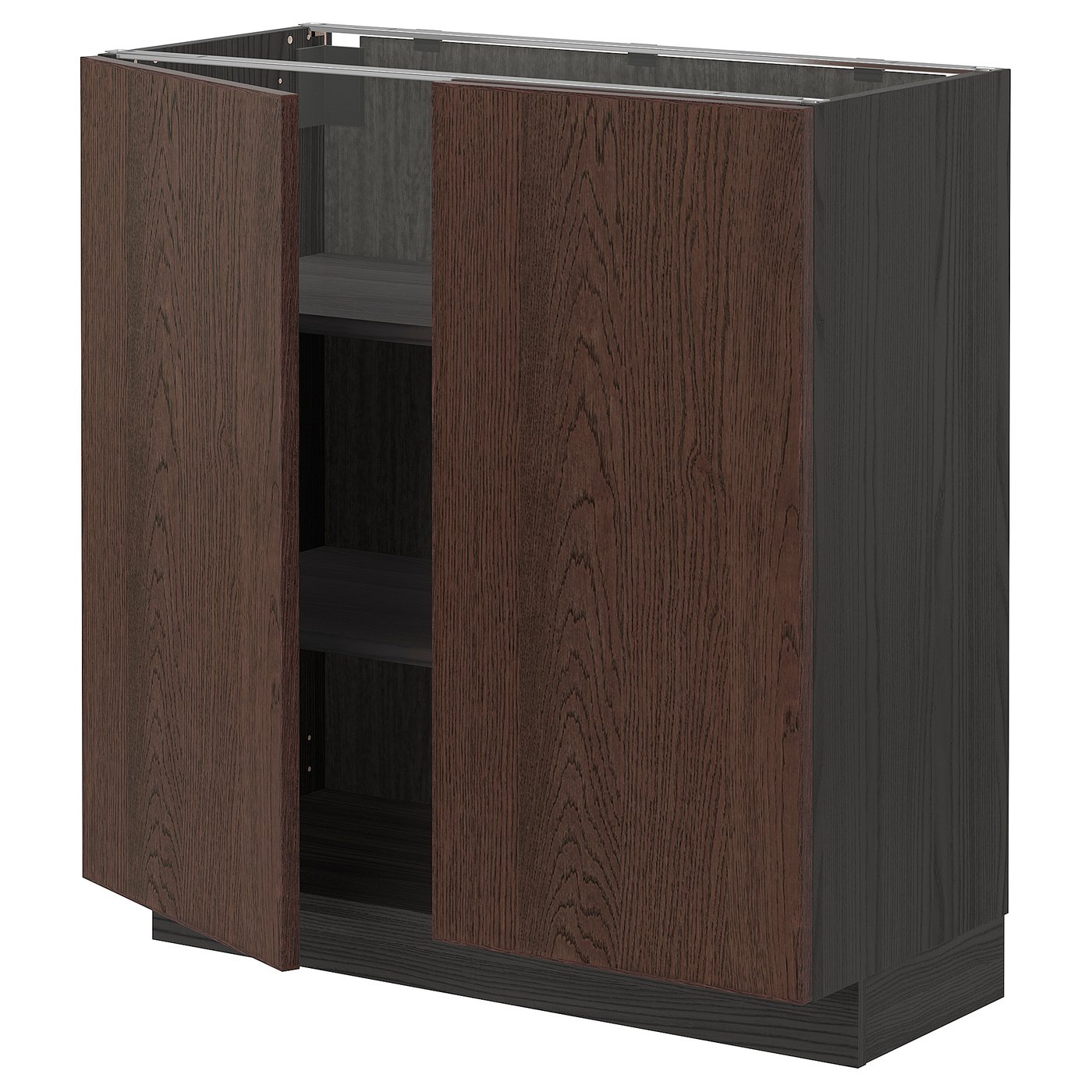 IKEA METOD Base cabinet with shelves and 2 doors 80x37 cm black/SINARP brown