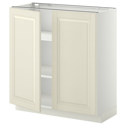 Off-white kitchen cabinet, METOD series, rectangular shape, two doors, bevelled edges, cream colour.
