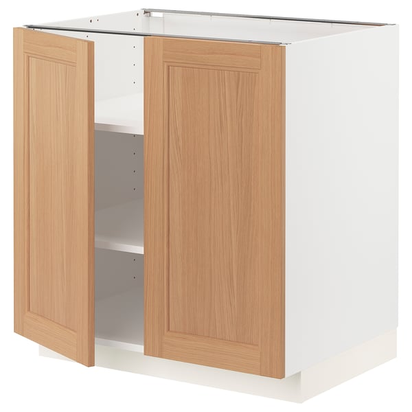 METOD Base cabinet with shelves/2 doors, white/Vedhamn oak, 80x60 cm