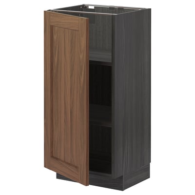 METOD Base cabinet with shelves, black Enköping/brown walnut effect, 40x37 cm
