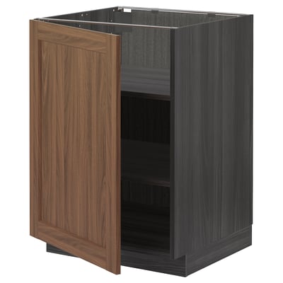 METOD Base cabinet with shelves, black Enköping/brown walnut effect, 60x60 cm