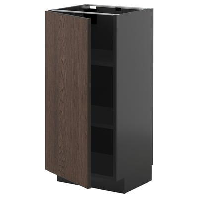 METOD Base cabinet with shelves, black-grey/Sinarp brown, 40x37 cm