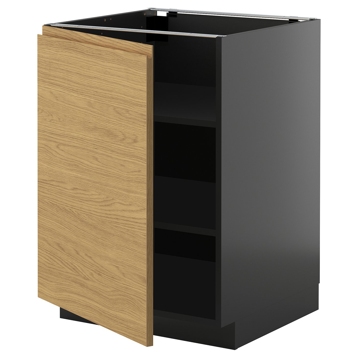 IKEA METOD Base cabinet with shelves 60x60 cm black-grey/VOXTORP oak effect