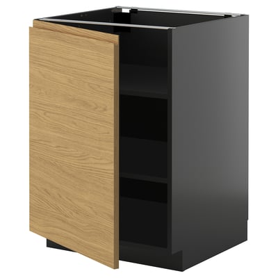 METOD Base cabinet with shelves, black-grey/Voxtorp oak effect, 60x60 cm
