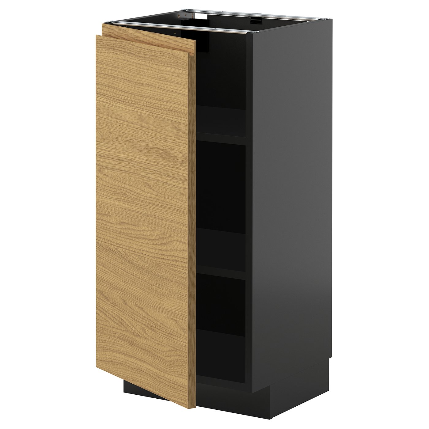IKEA METOD Base cabinet with shelves 40x37 cm black-grey/VOXTORP oak effect