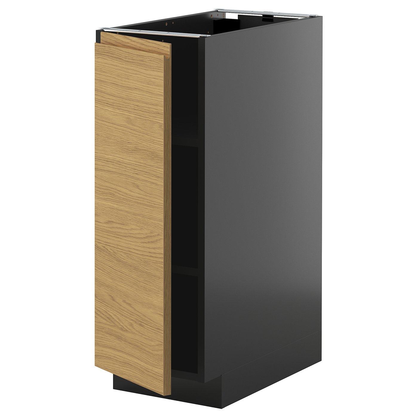 IKEA METOD Base cabinet with shelves 30x60 cm black/VOXTORP oak effect