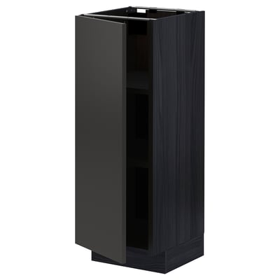METOD Base cabinet with shelves, black/Nickebo matt anthracite, 30x37 cm