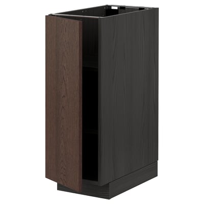 METOD Base cabinet with shelves, black/Sinarp brown, 30x60 cm