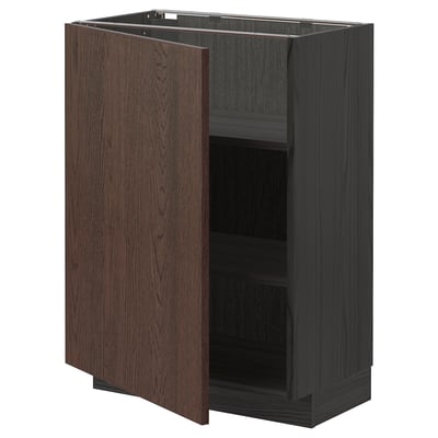 METOD Base cabinet with shelves, black/Sinarp brown, 60x37 cm