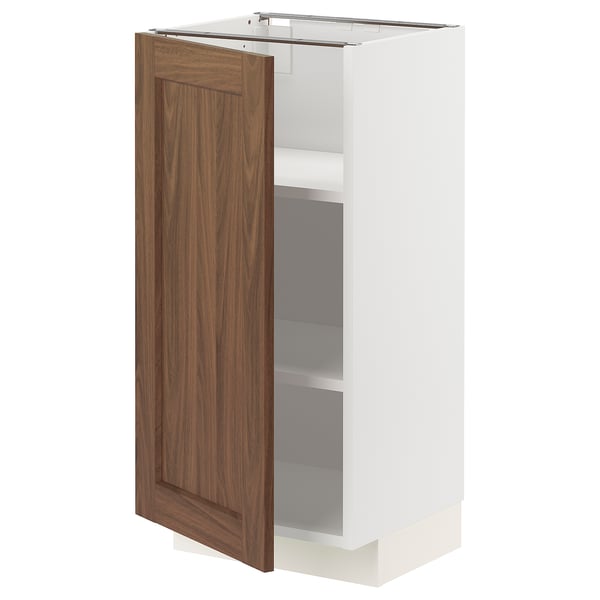 METOD Base cabinet with shelves, white Enköping/brown walnut effect, 40x37 cm