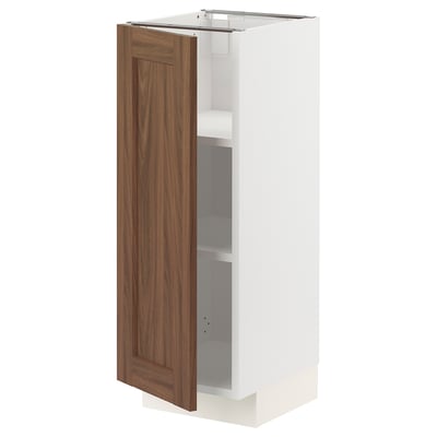 METOD Base cabinet with shelves, white Enköping/brown walnut effect, 30x37 cm