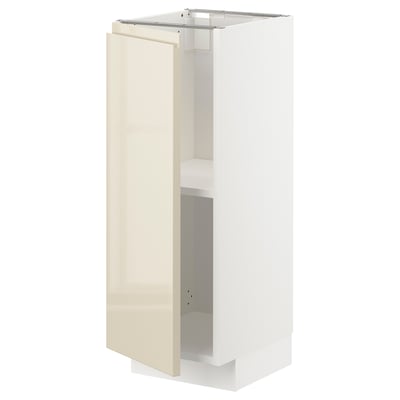 METOD Base cabinet with shelves, white/Voxtorp high-gloss light beige, 30x37 cm