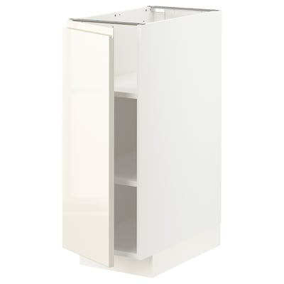 METOD Base cabinet with shelves, white/Voxtorp high-gloss light beige, 30x60 cm