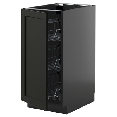 METOD Base cabinet with wire baskets, black-grey/Lerhyttan black stained, 40x60 cm