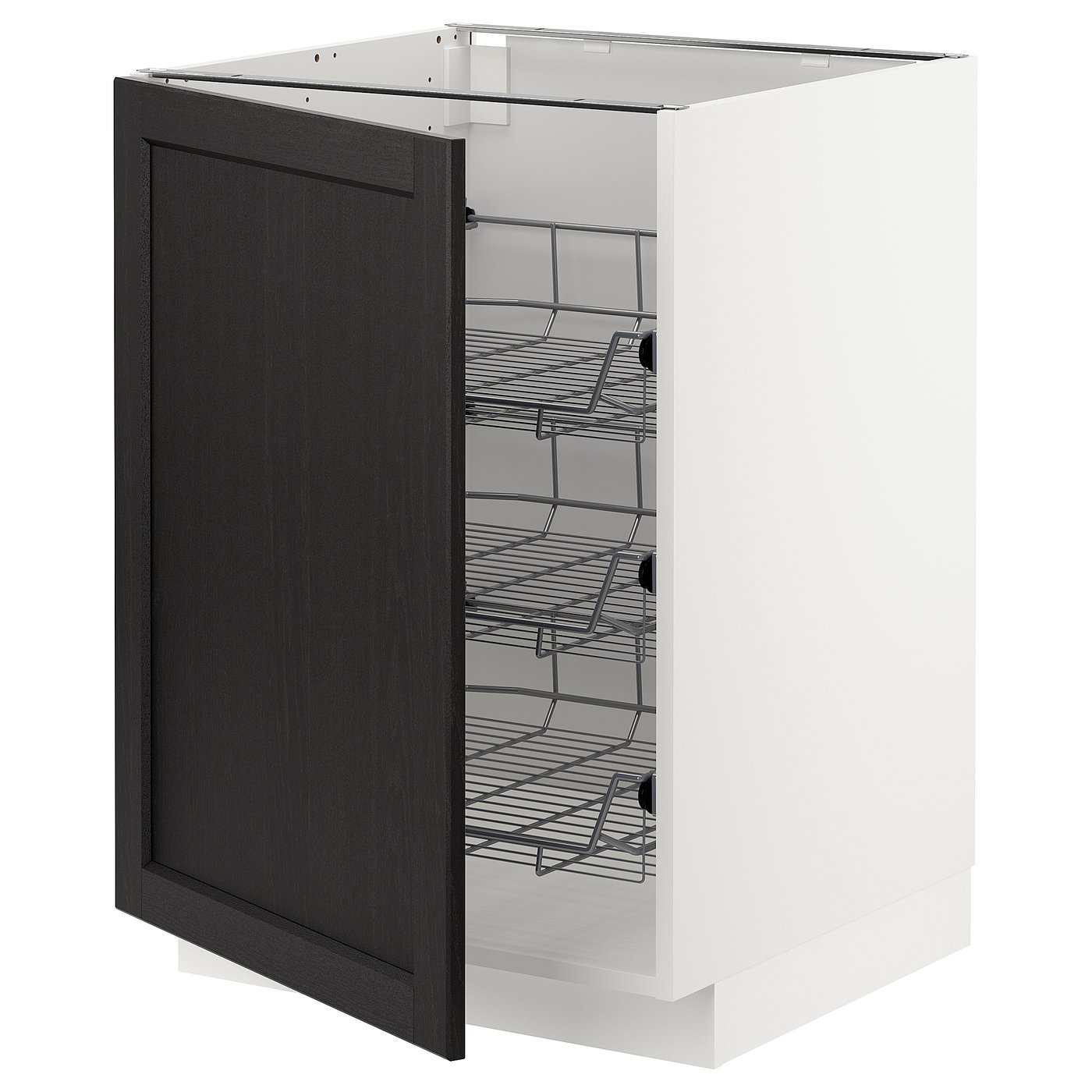 IKEA METOD Base cabinet with wire baskets 60x60 cm white/LERHYTTAN black stained