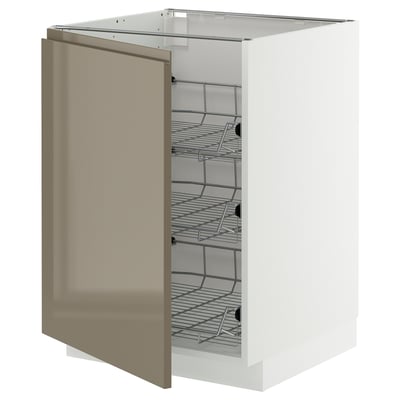 METOD Base cabinet with wire baskets, white/Voxtorp high-gloss dark grey-brown, 60x60 cm