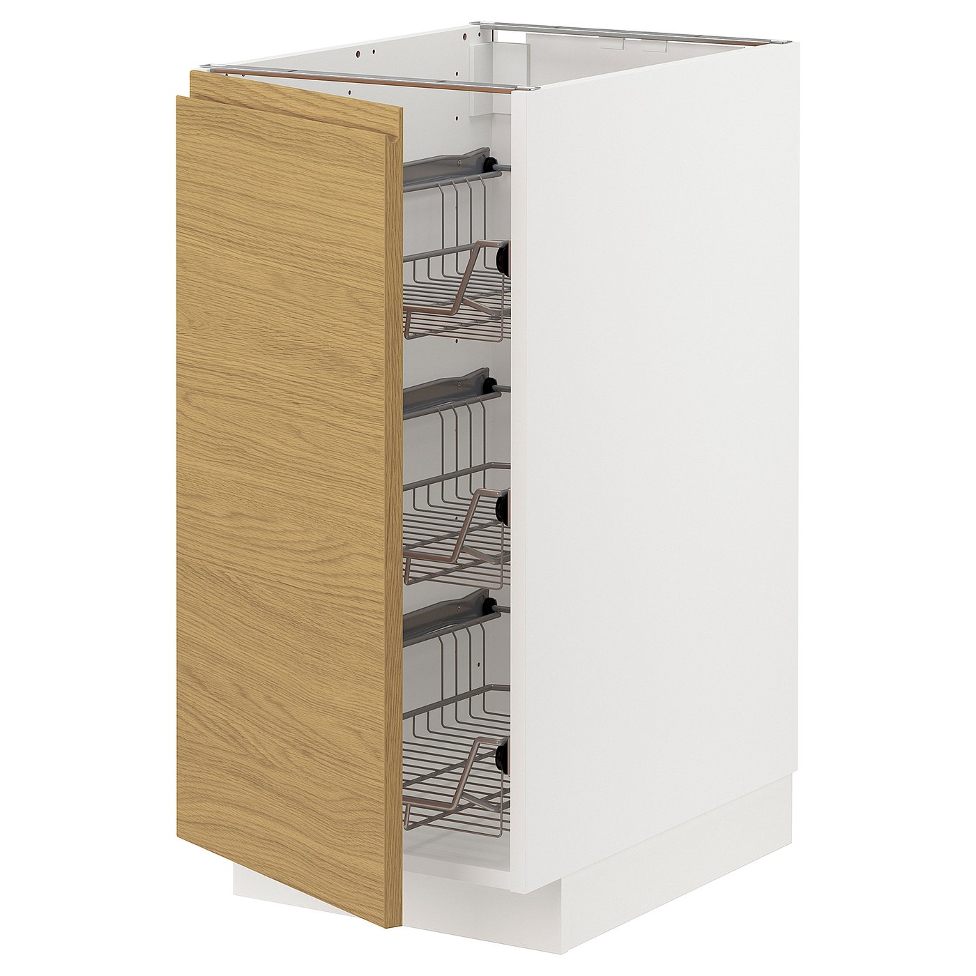 IKEA METOD Base cabinet with wire baskets 40x60 cm white/VOXTORP oak effect