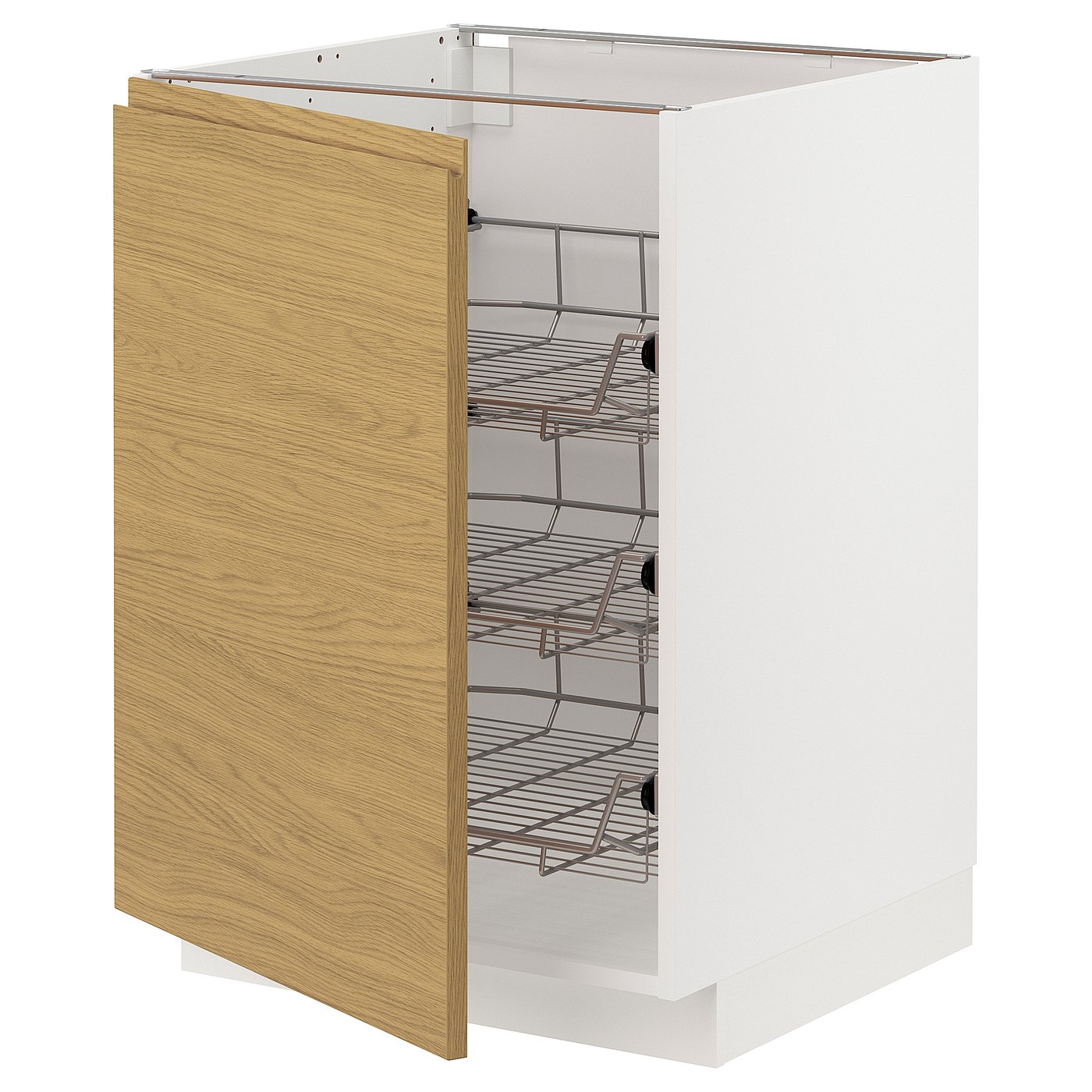 IKEA METOD Base cabinet with 2 wire baskets 60x60 cm white/VOXTORP oak effect