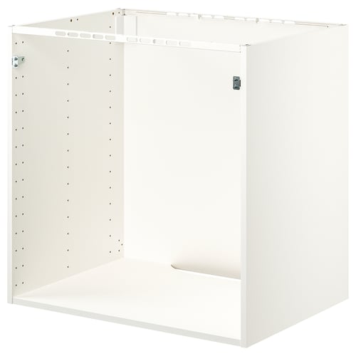 White METOD cabinet frame with perforated back, particleboard structure.
