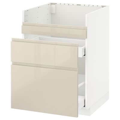 METOD Base cb f HAVSEN snk/3 frnts/2 drws, white Maximera/Voxtorp high-gloss light beige, 60x60 cm