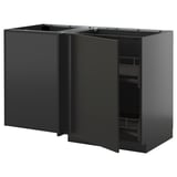 METOD Corner base cab w pull-out fitting, black-grey/Nickebo matt anthracite, 128x68 cm