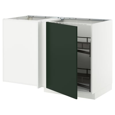 METOD Corner base cab w pull-out fitting, white/Havstorp deep green, 128x68 cm