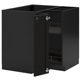 METOD Corner base cabinet with carousel, black-grey/Lerhyttan black stained, 88x88 cm