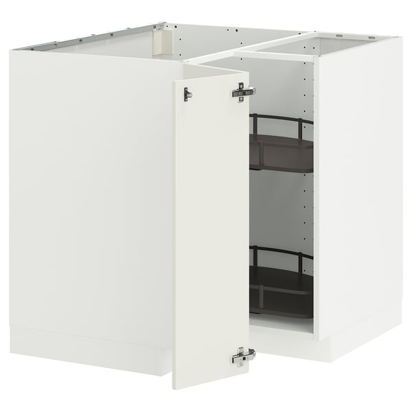 METOD Corner base cabinet with carousel, white/Veddinge white, 88x88 cm