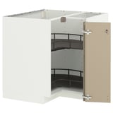 METOD Corner base cabinet with carousel, white/Voxtorp high-gloss dark grey-brown, 88x88 cm