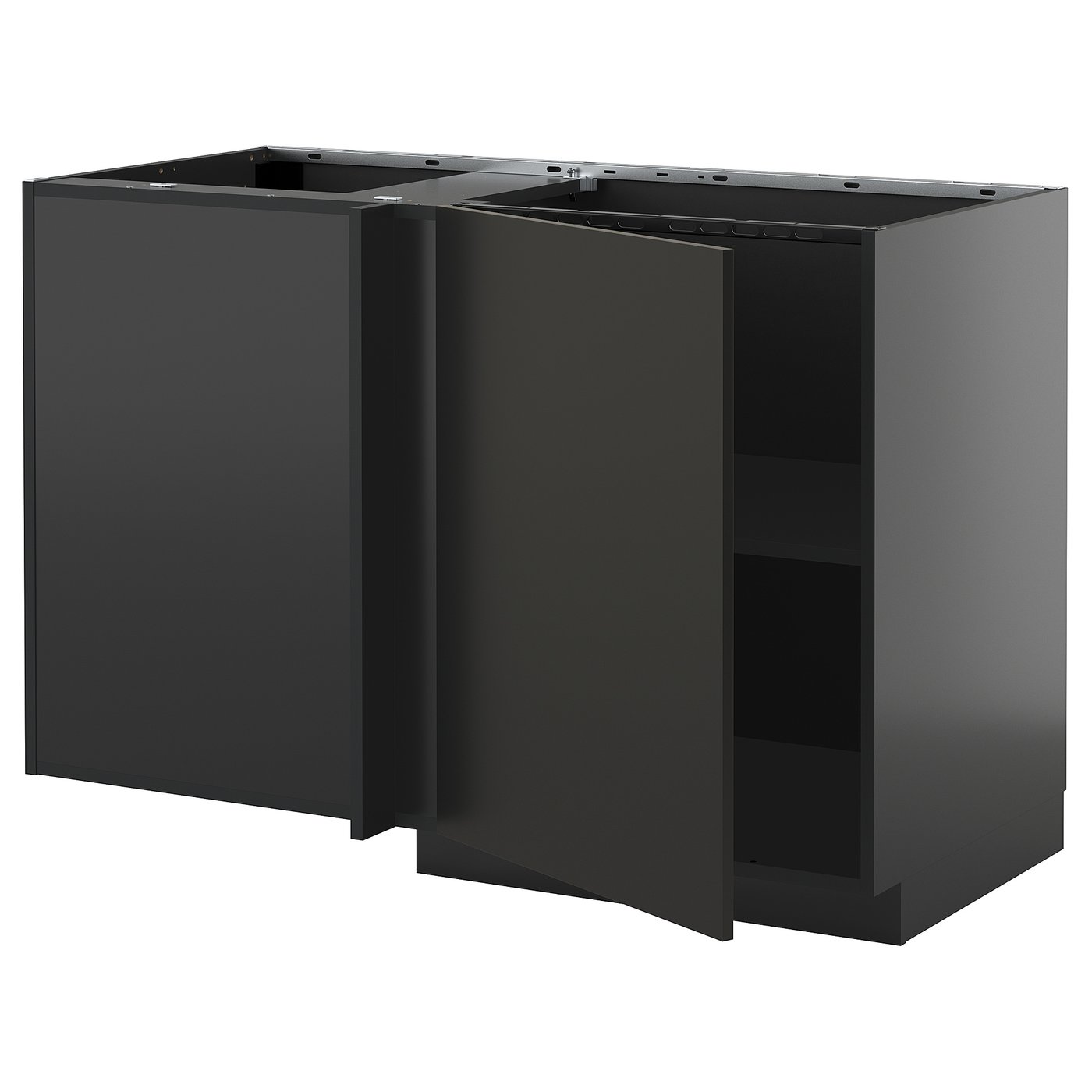 IKEA METOD Corner base cabinet with shelf 128x68 cm black-grey/Nickebo matt anthracite
