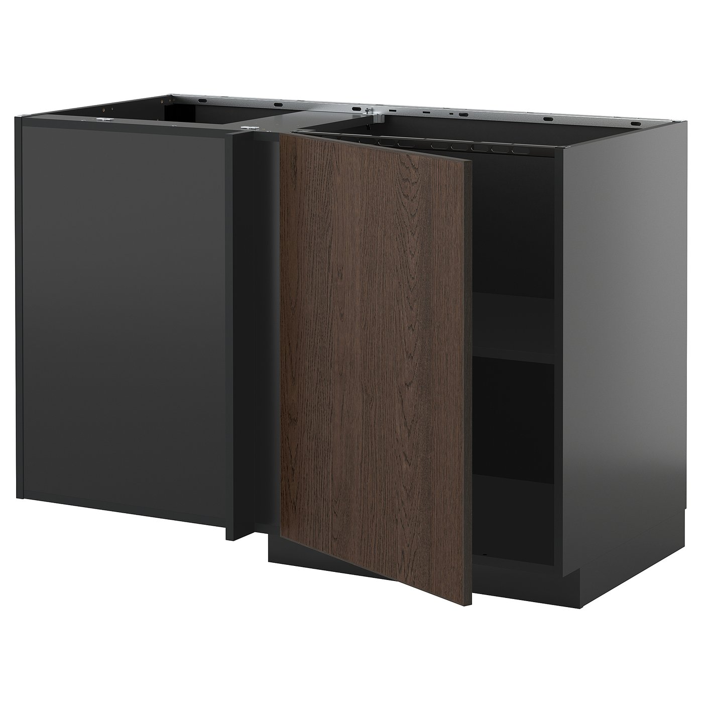 IKEA METOD Corner base cabinet with shelf 128x68 cm black-grey/SINARP brown