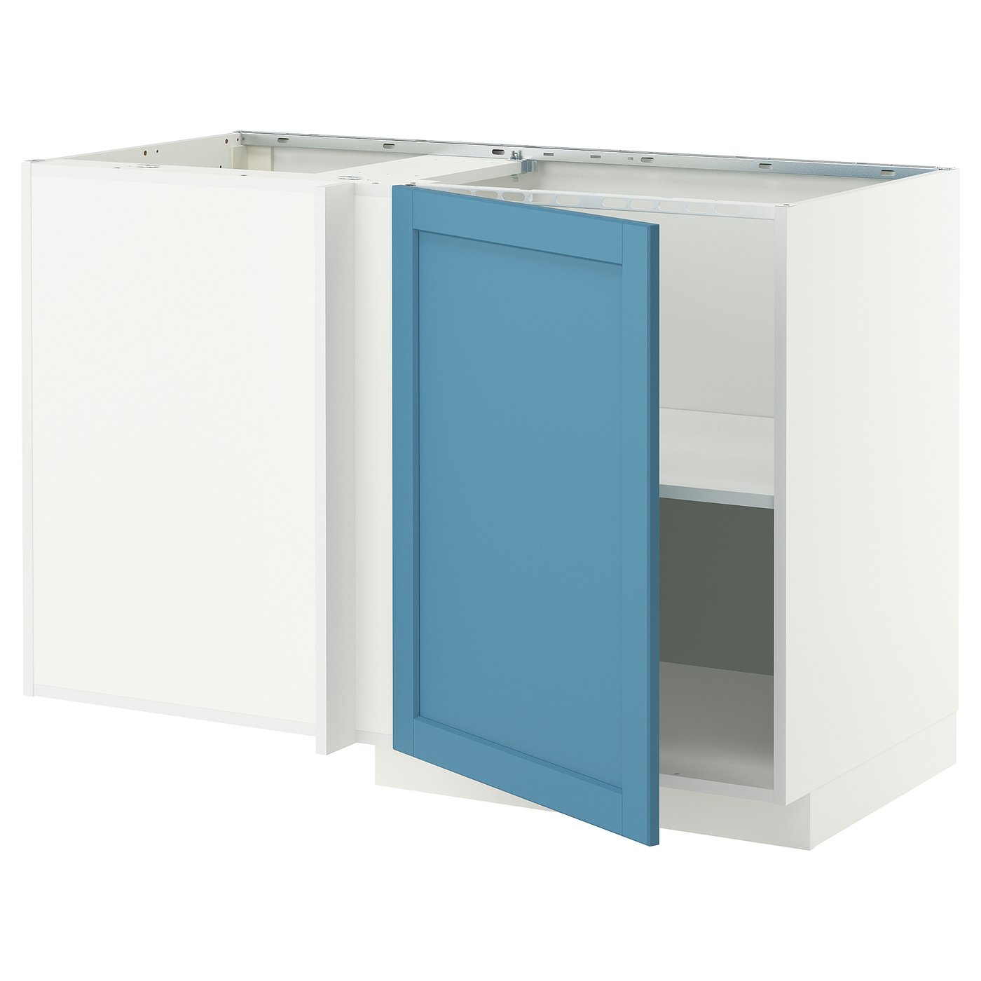 IKEA METOD Corner base cabinet with shelf 128x68 cm white/LERHYTTAN blue