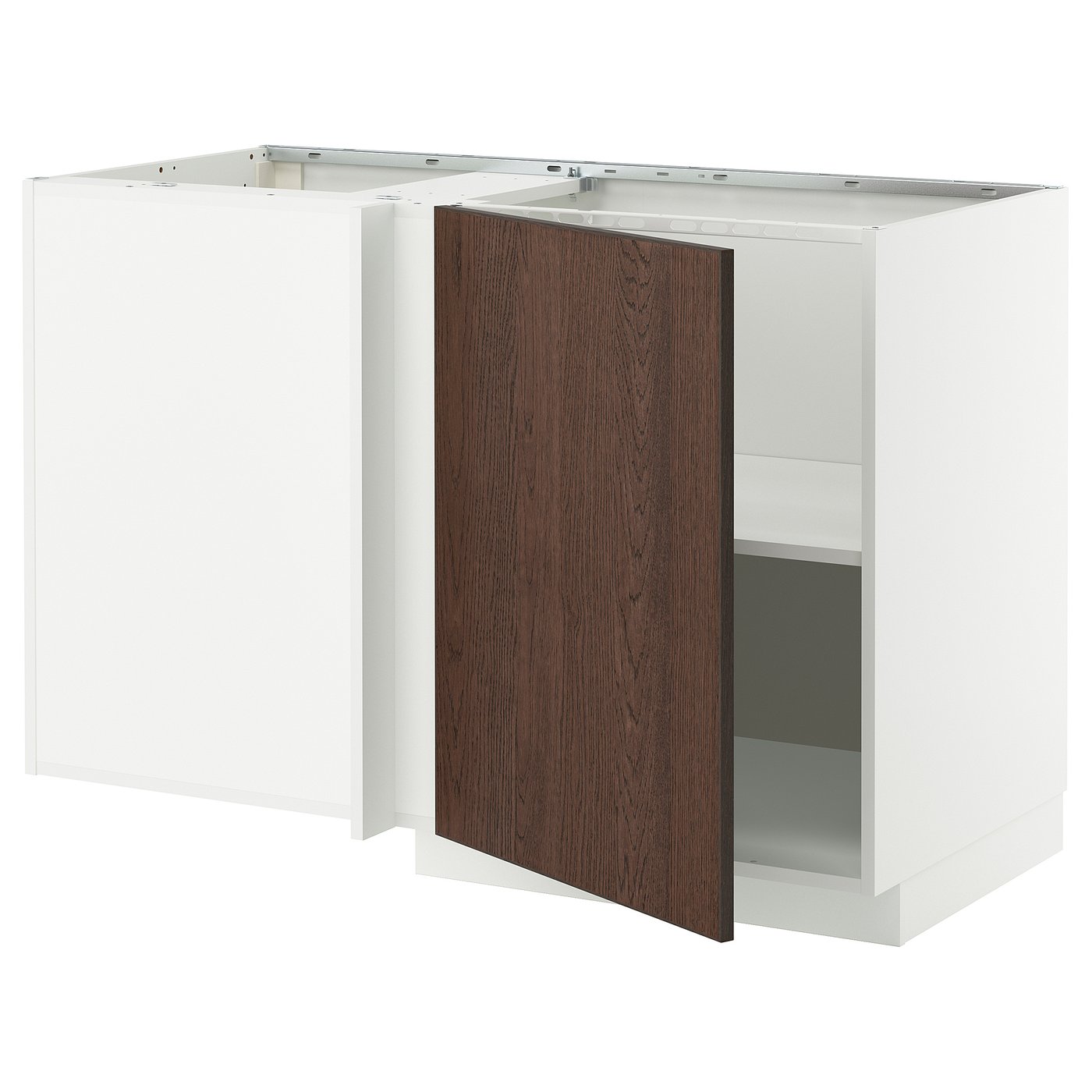 IKEA METOD Corner base cabinet with shelf 128x68 cm white/SINARP brown