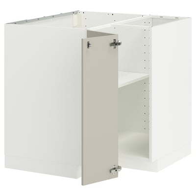 METOD Corner base cabinet with shelf, white/Stensund beige, 88x88 cm