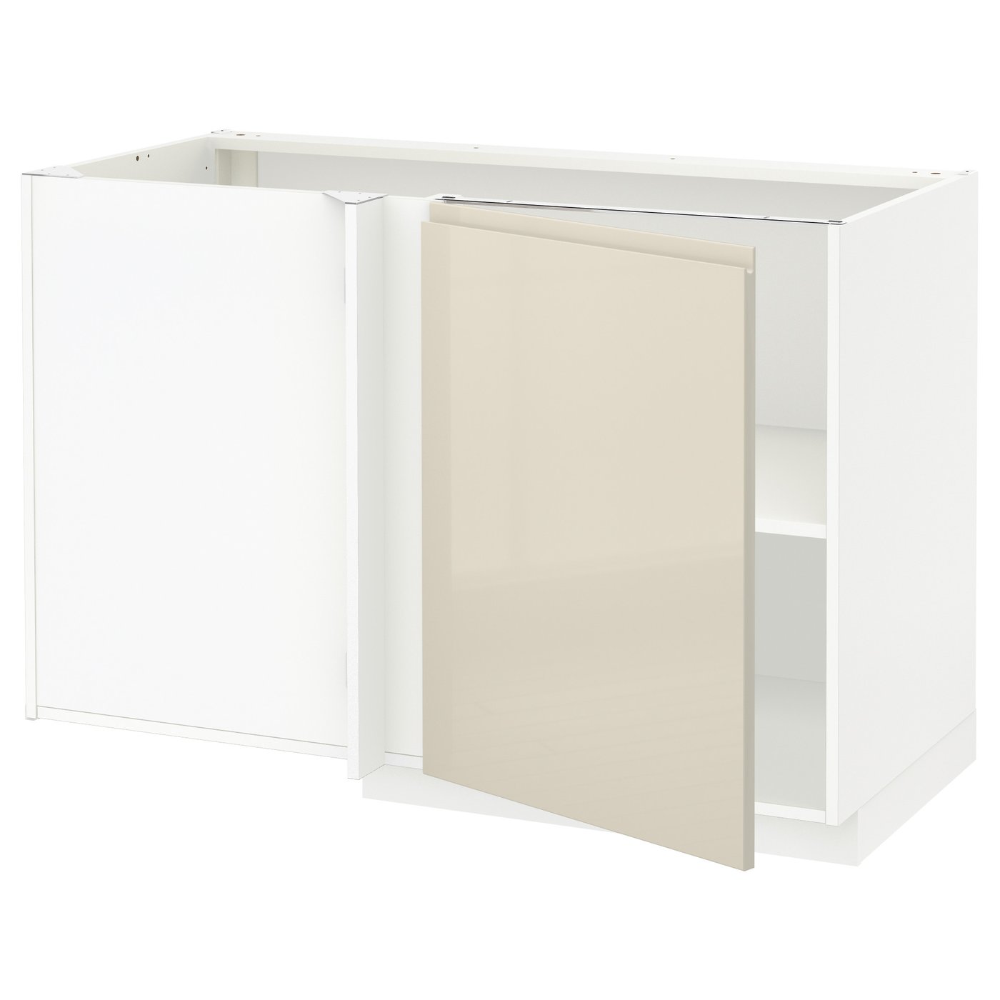 IKEA METOD Corner base cabinet with shelf 128x68 cm MAXIMERA white/VOXTORP High-gloss light beige