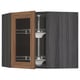 METOD Corner wall cab w carousel/glass dr, black Enköping/brown walnut effect, 68x60 cm