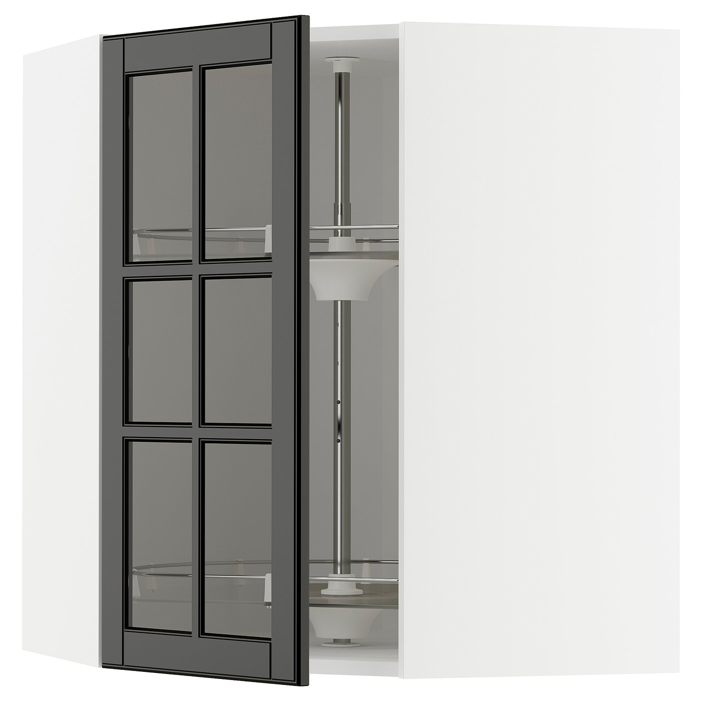 IKEA METOD Corner wall cabinet with carousel and glass door 68x80 cm white/BODBYN black