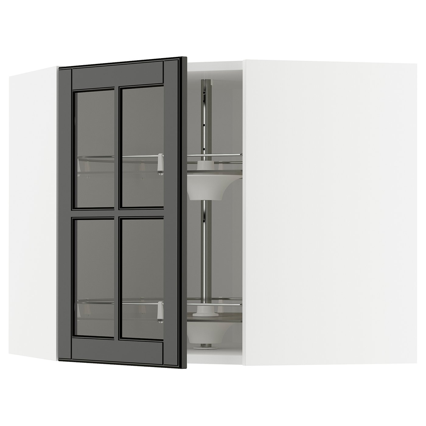 IKEA METOD Corner wall cabinet with carousel and glass door 68x60 cm BODBYN black/white