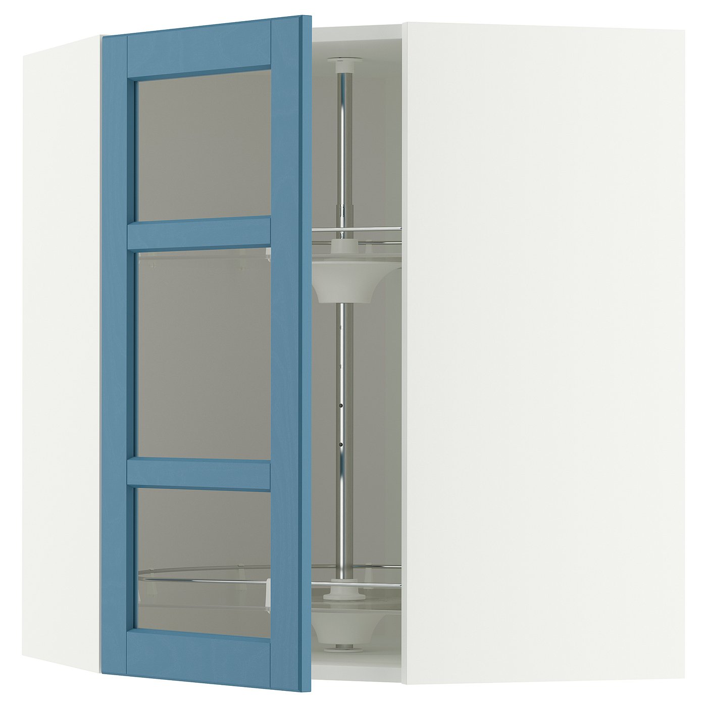 IKEA METOD Corner wall cabinet with carousel and glass door 68x80 cm LERHYTTAN blue/white