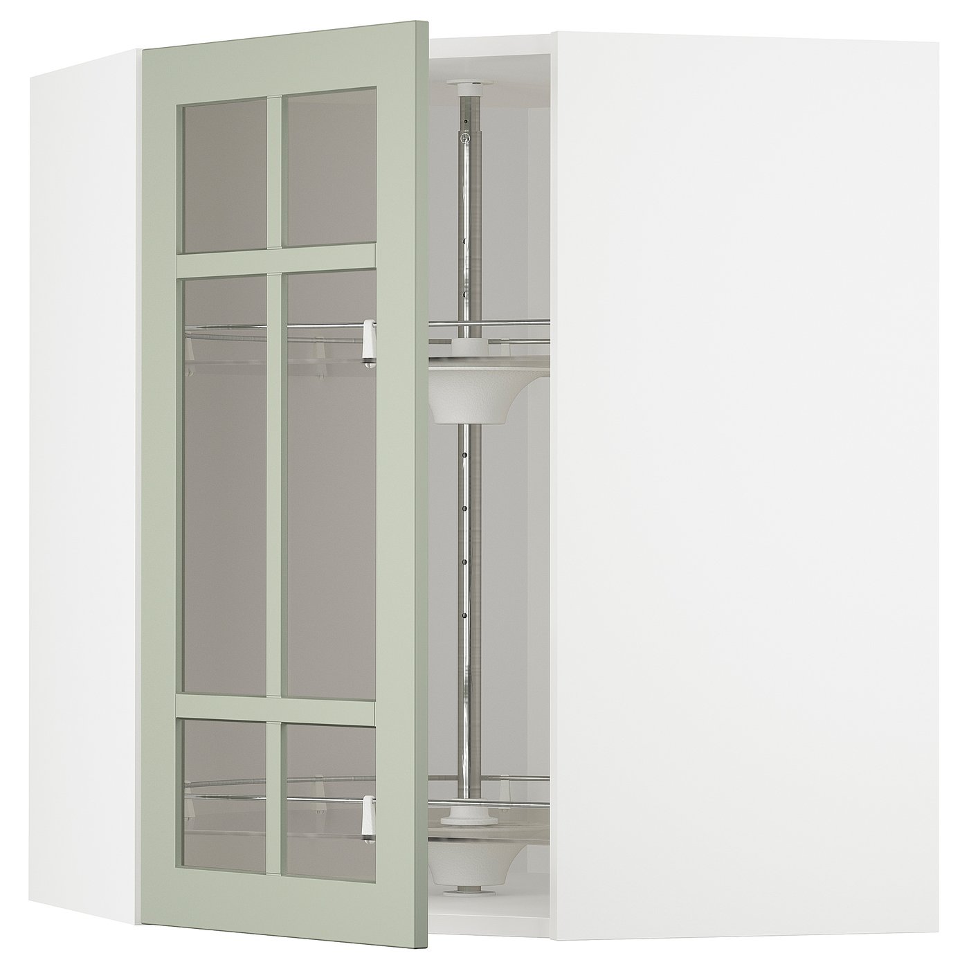 IKEA METOD Corner wall cabinet with carousel and glass door 68x80 cm STENSUND light green/white