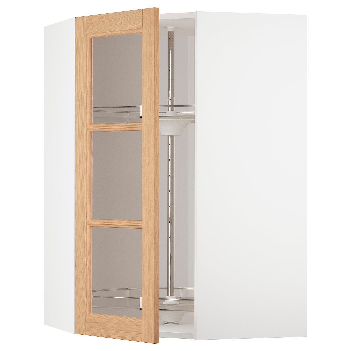 IKEA METOD Corner wall cabinet with carousel 68x100 cm VEDHAMN oak/white